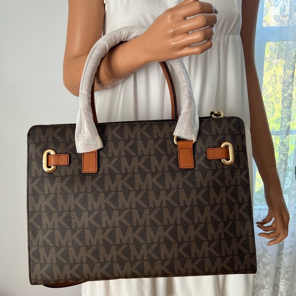 NEW MICHAEL KORS Hamilton Signature Large Tote Satchel Shoulder Bag Brown - Picture 2 of 8